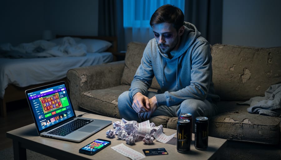 Person sitting alone showing signs of stress and depression related to gambling