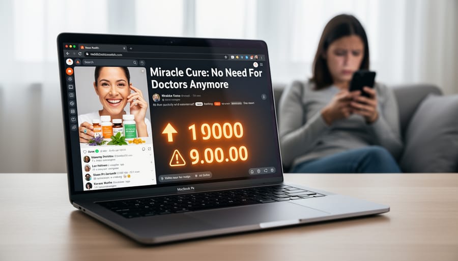 Close-up of smartphone showing Reddit upvote interface with dramatic lighting