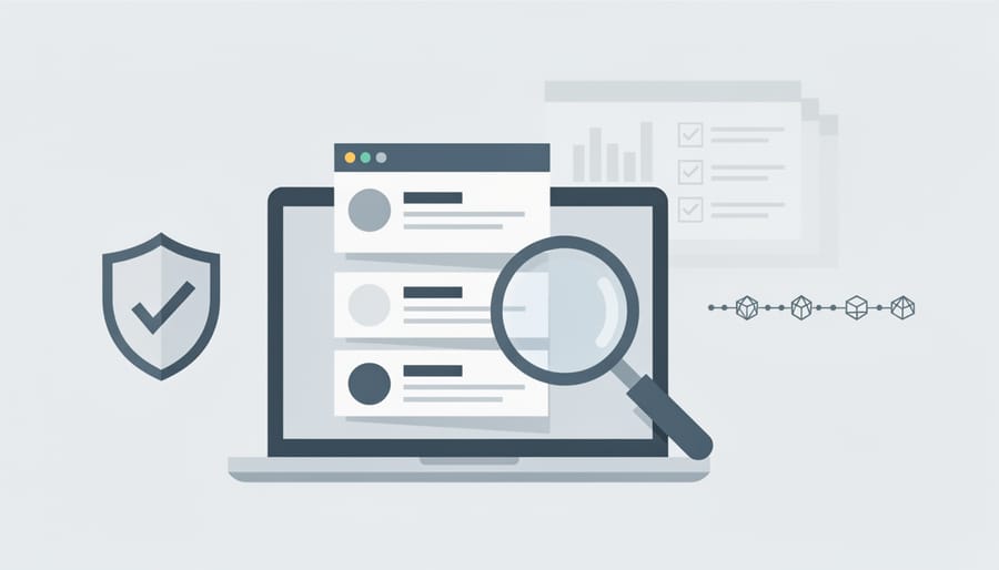 Hands using magnifying glass to examine health information on smartphone screen